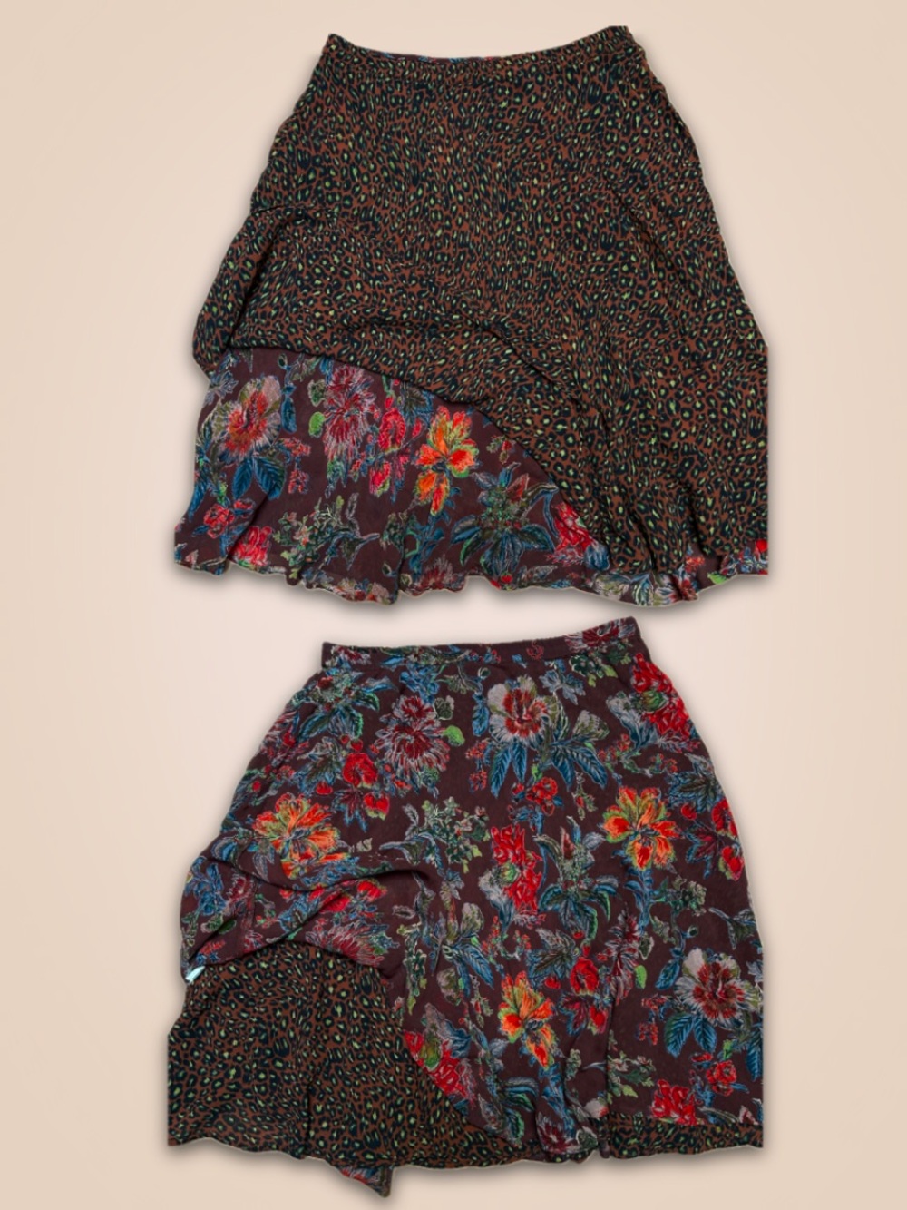 Reversible flowy cheetah print and floral midi circle skirt